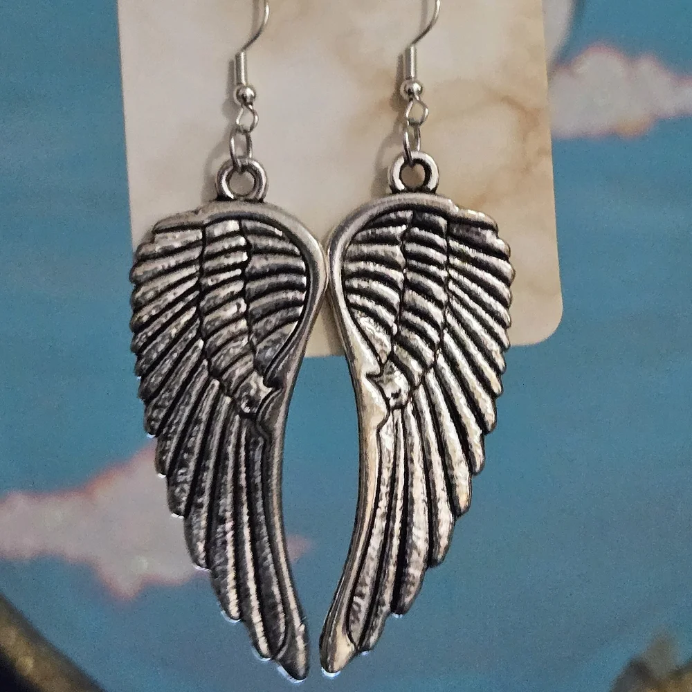 Silver Angel Wing Earrings - Picture 4 of 5